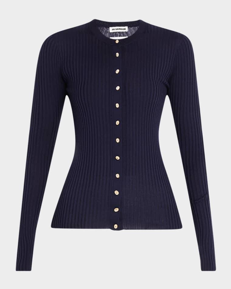 Silk Ribbed Crewneck Cardigan by JIL SANDER