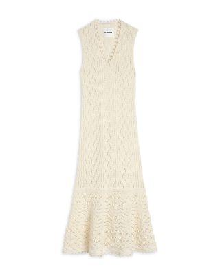 Sleeveless Fine Crochet Knit V Neck Dress by JIL SANDER