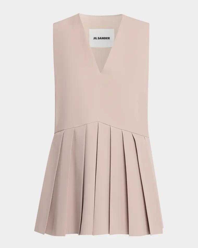 Sleeveless Pleated Peplum Top by JIL SANDER