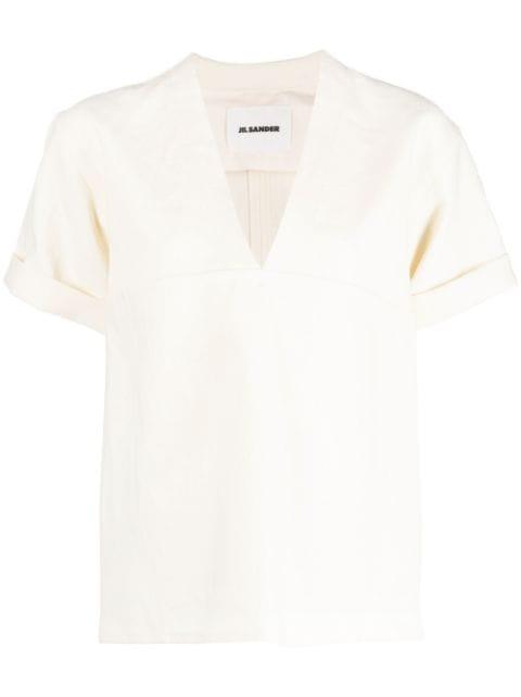 V-neck linen-blend blouse by JIL SANDER