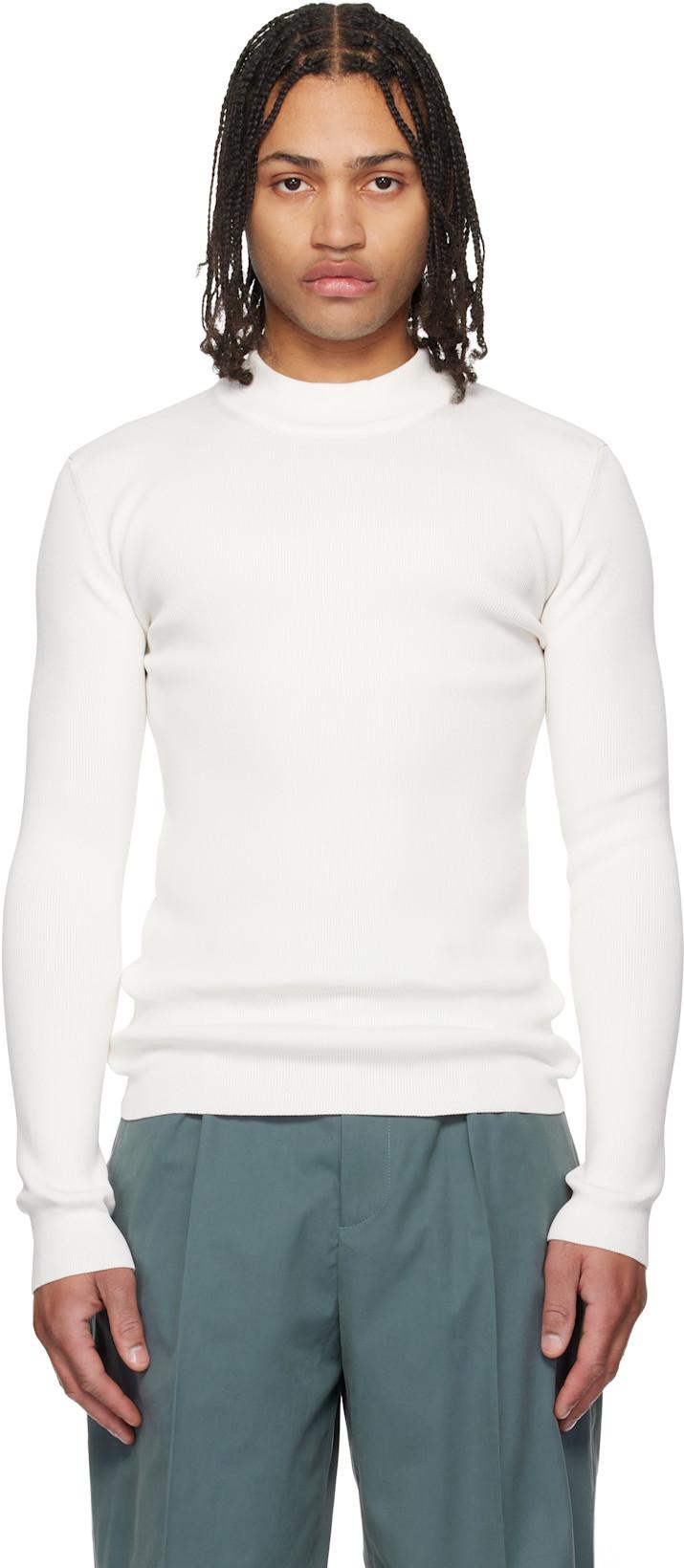 White Long Sleeve Mockneck Sweater by JIL SANDER