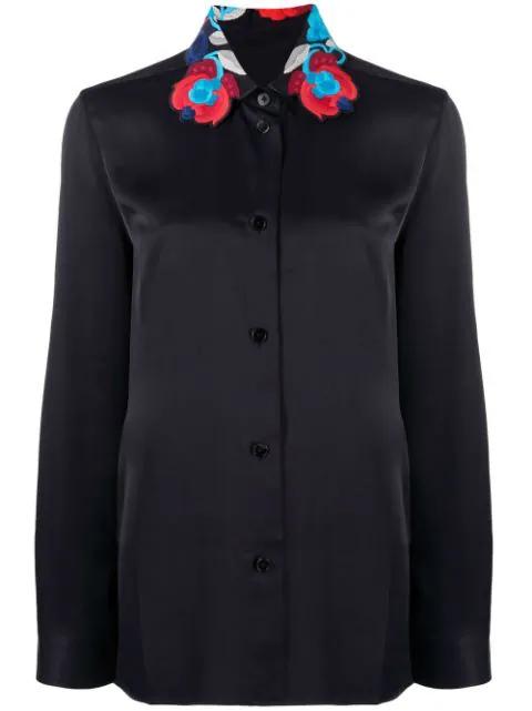 floral-embroidered collar satin shirt by JIL SANDER