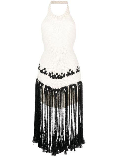 fringed knit halterneck top by JIL SANDER