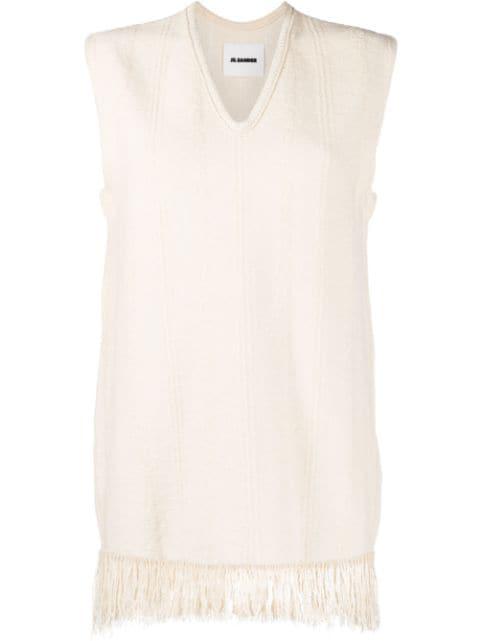 fringed v-neck vest top by JIL SANDER