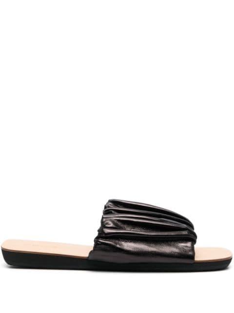 leather gathered-detail slides by JIL SANDER