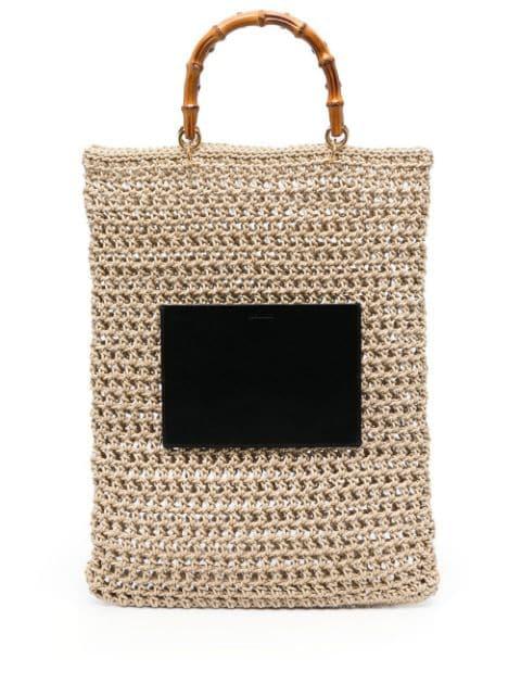 woven bamboo-handle tote bag by JIL SANDER