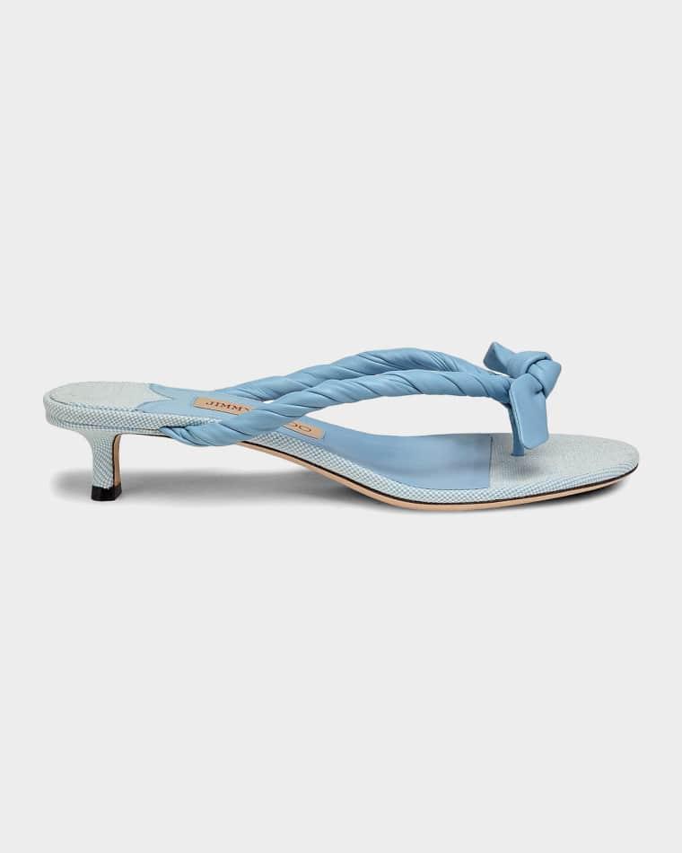 35mm Liss Leather Bow Kitten-Heel Sandals by JIMMY CHOO