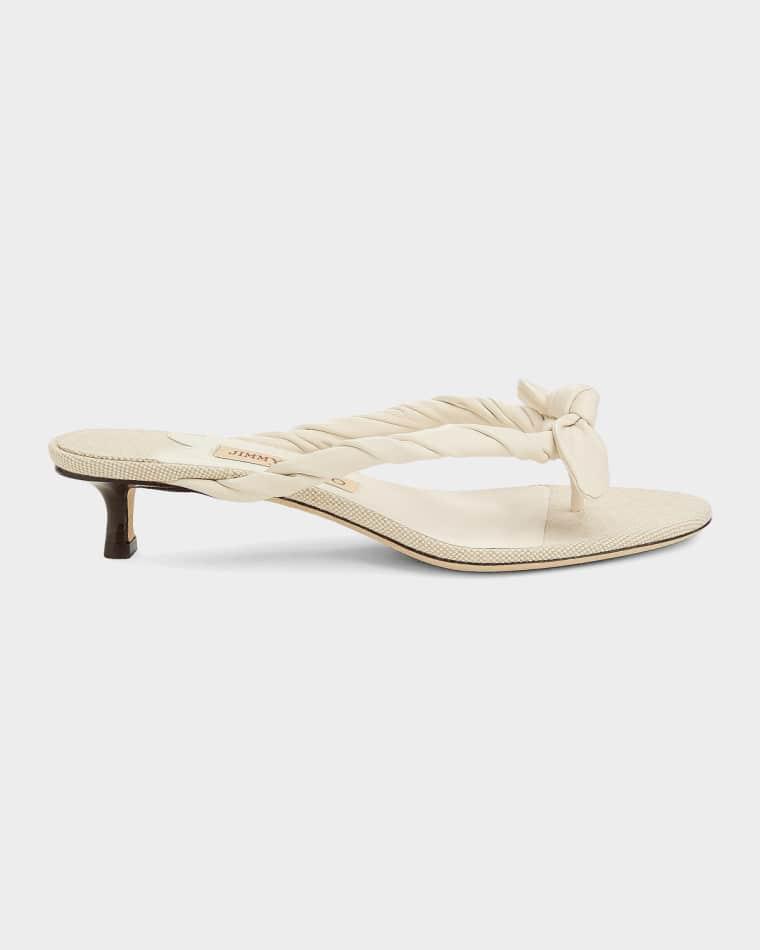 35mm Liss Leather Bow Kitten-Heel Sandals by JIMMY CHOO