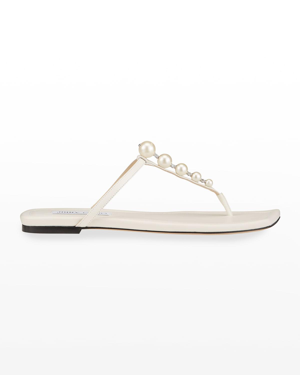 Alaina Pearly-Stud Thong Sandals, White by JIMMY CHOO Alaina Pearly-Stud Thong Sandals, White by JIMMY CHOO