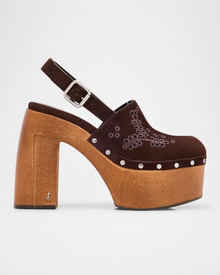 Alida Embroidered Suede Platform Clogs by JIMMY CHOO