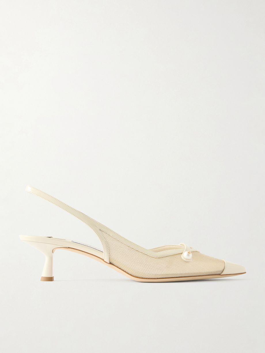 Amita 45 embellished patent-leather trimmed metallic mesh slingback pumps by JIMMY CHOO