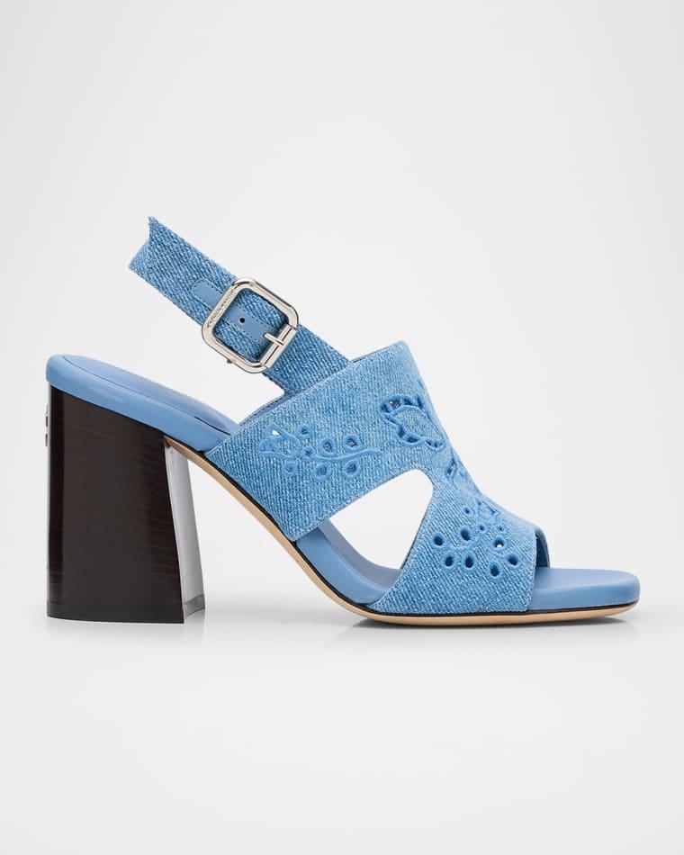 Anaise 85 Denim Embroidered Sandals by JIMMY CHOO
