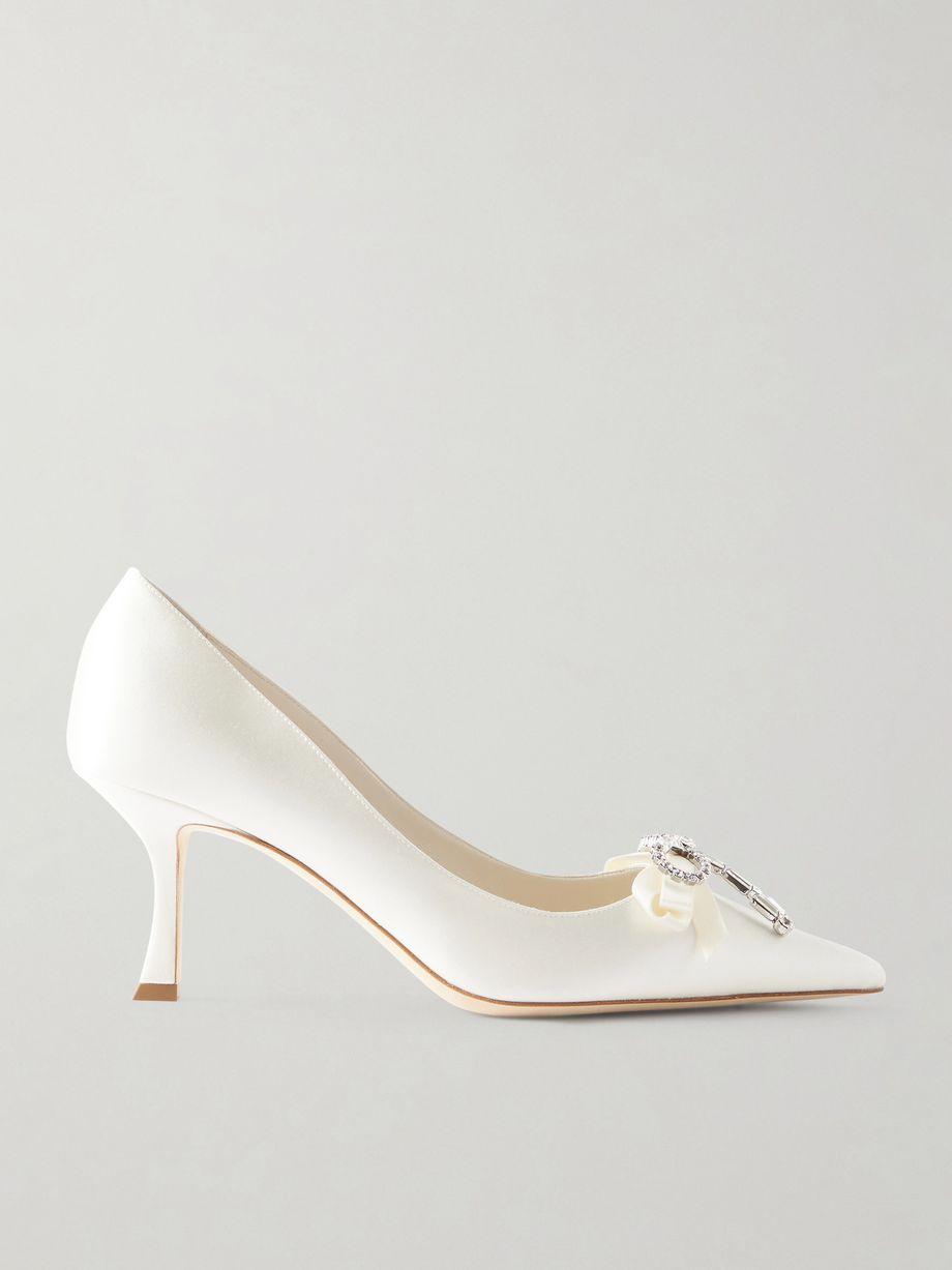 Aura 70 crystal bow-embellished satin pumps by JIMMY CHOO