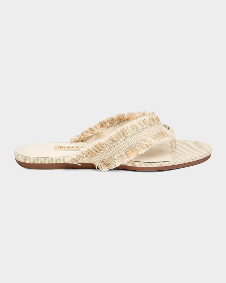 Bay Frayed Flecked Canvas Flat Thong Sandals by JIMMY CHOO