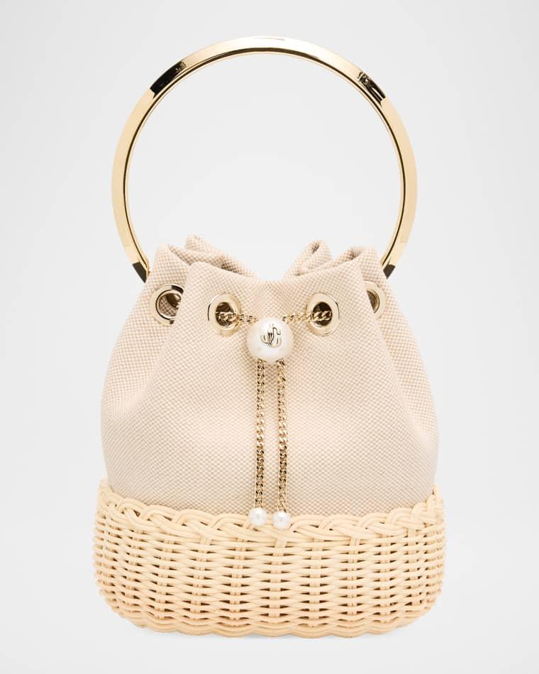 Bon Bon Canvas and Wicker Top-Handle Bag by JIMMY CHOO