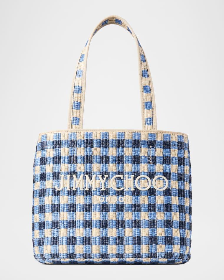 Embroidered Gingham Raffia Small Beach Tote Bag by JIMMY CHOO