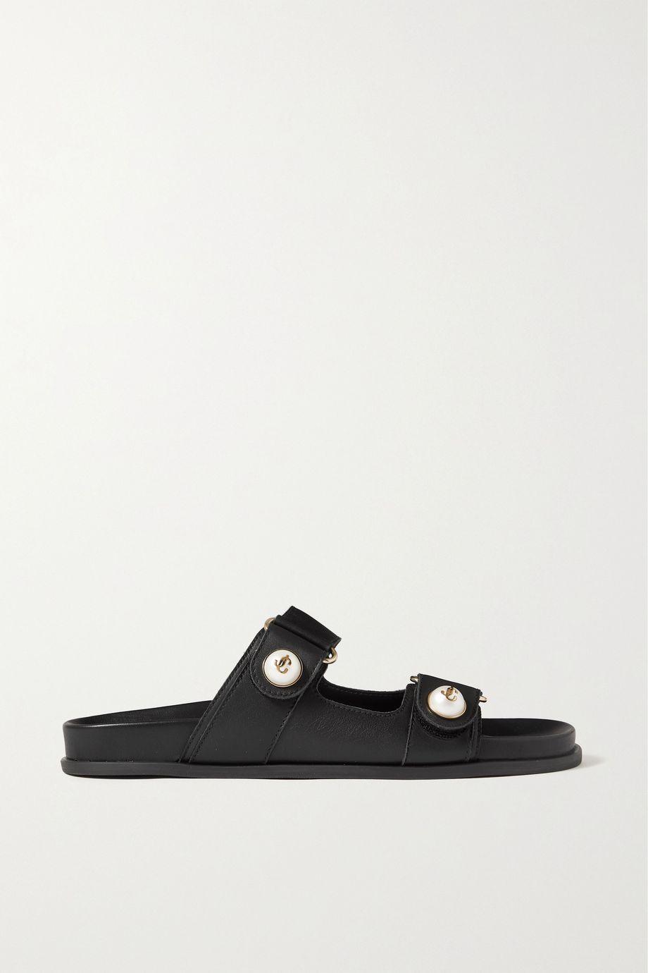 Fayence faux pearl-embellished leather slides by JIMMY CHOO