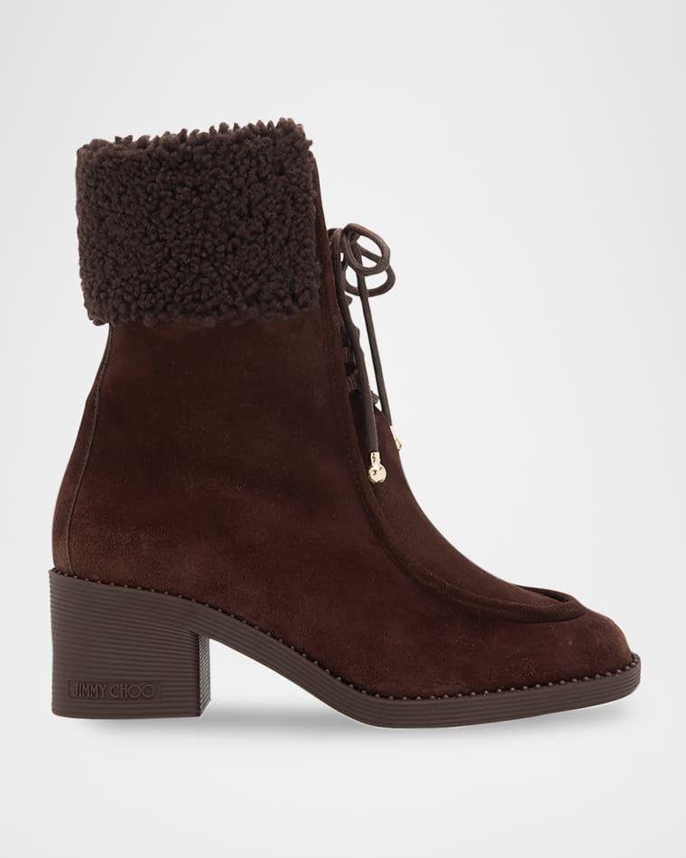 Hali 60 Suede Shearling-Collar Ankle Booties by JIMMY CHOO
