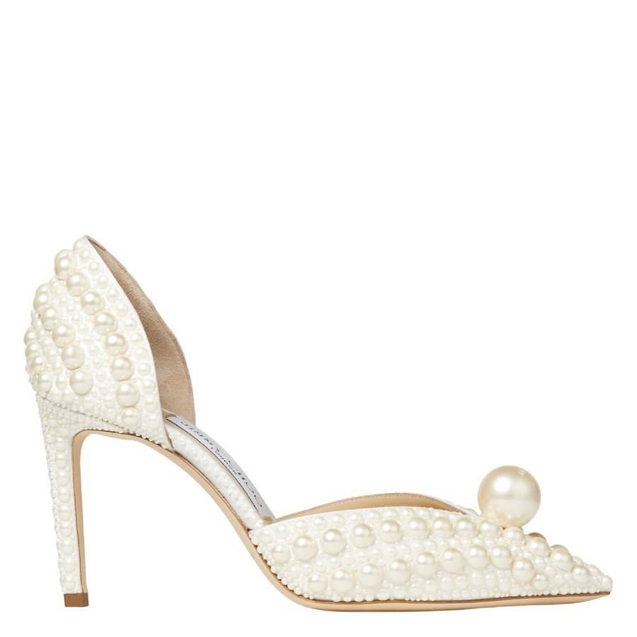 Jimmy Choo Sabine 85 Pearl-Embellished Satin Pumps by JIMMY CHOO
