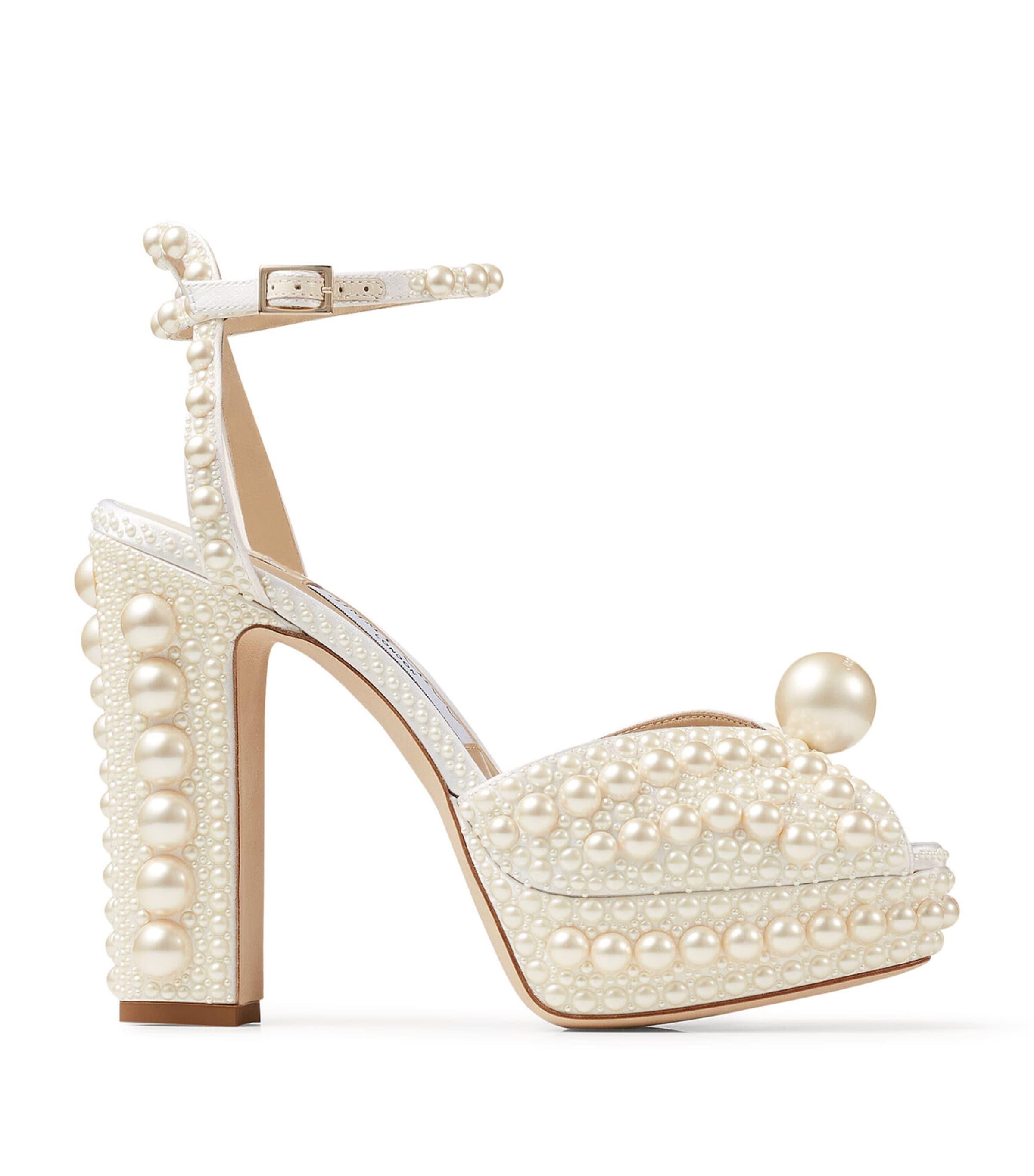Jimmy Choo Sacaria 120 Pearl-Embellished Satin Platform Sandals by JIMMY CHOO