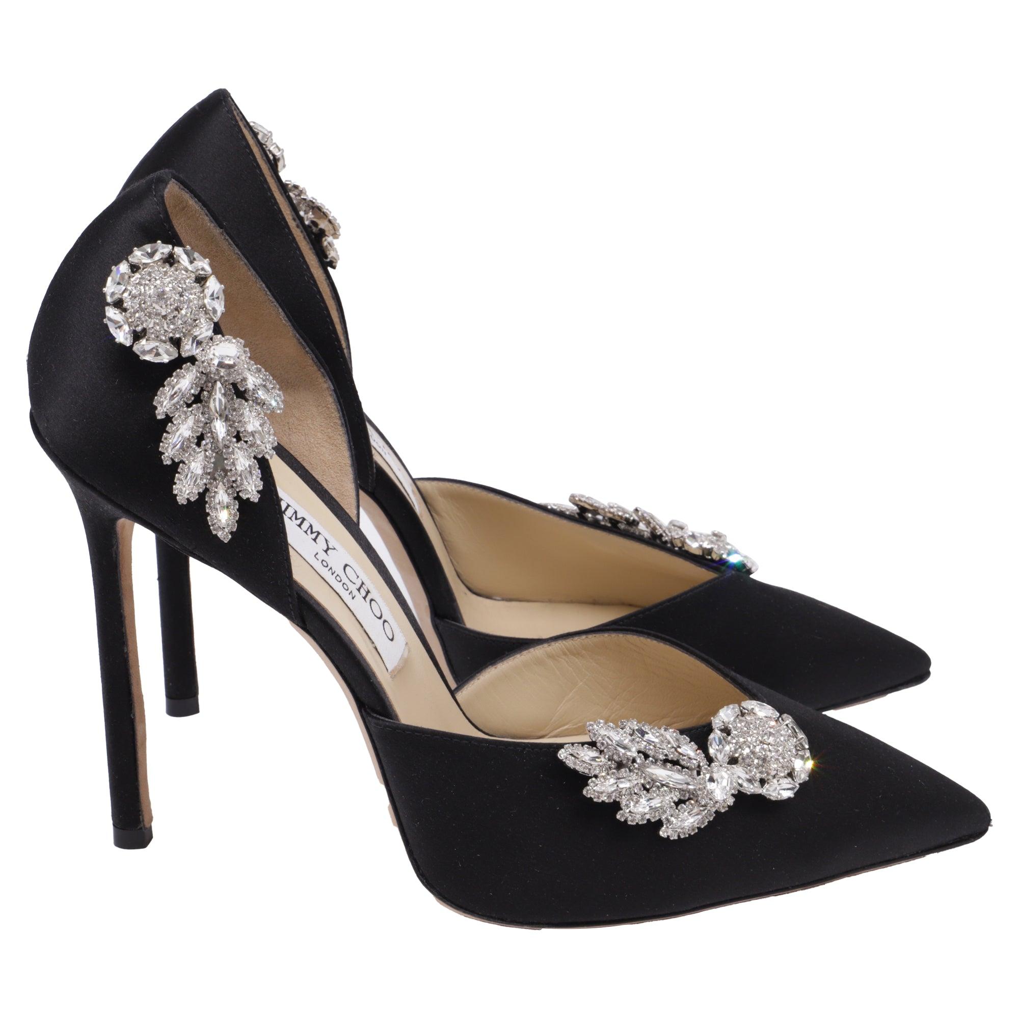 Jimmy Choo Teja 100 Crystal-Embellished Pumps in Black Satin by JIMMY CHOO