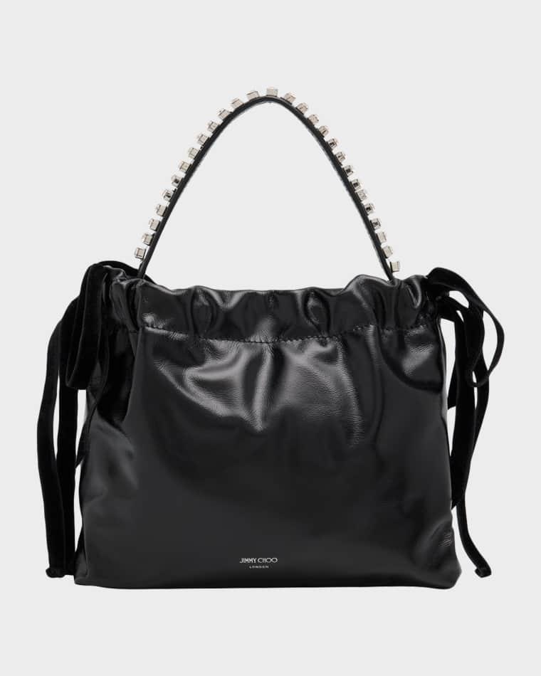 Leather Drawstring Mini Top-Handle Bag with Crystal-Embellished Handle by JIMMY CHOO
