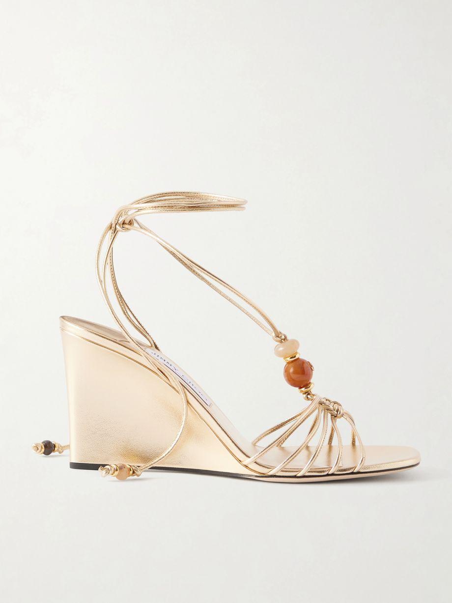 Lova 85 embellished metallic leather wedge sandals by JIMMY CHOO
