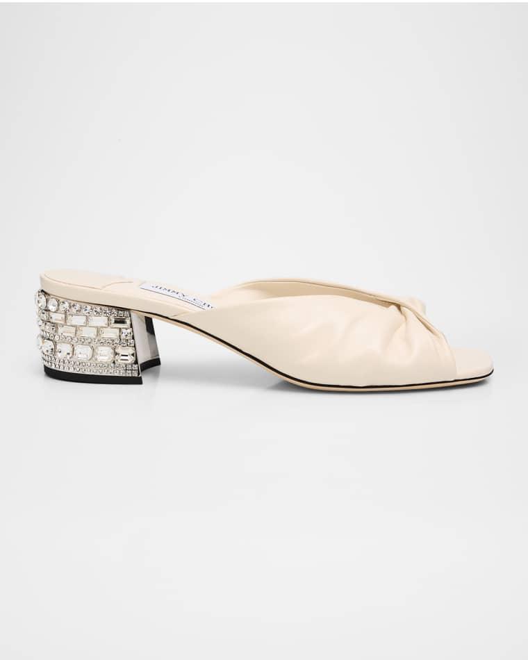 Mala 45 Shiny Leather Embellished Block-Heel Sandals by JIMMY CHOO