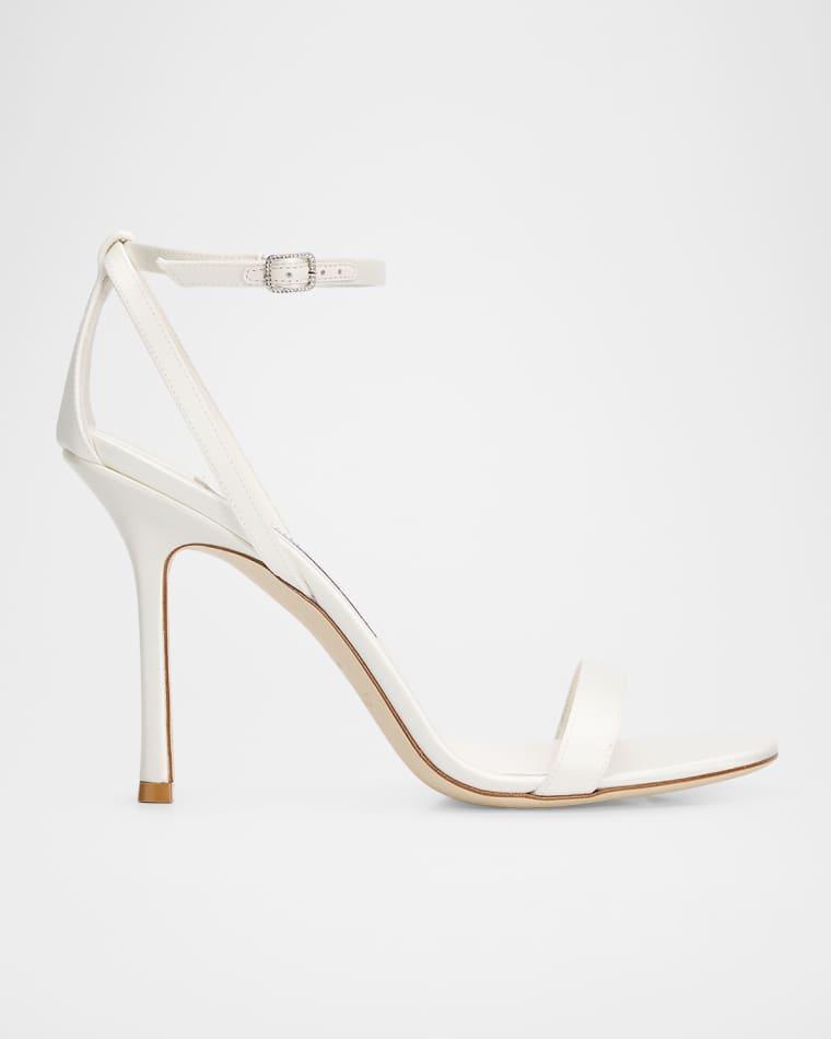 Moza 100mm Satin Sandals with Crystal-Embellished Buckle by JIMMY CHOO