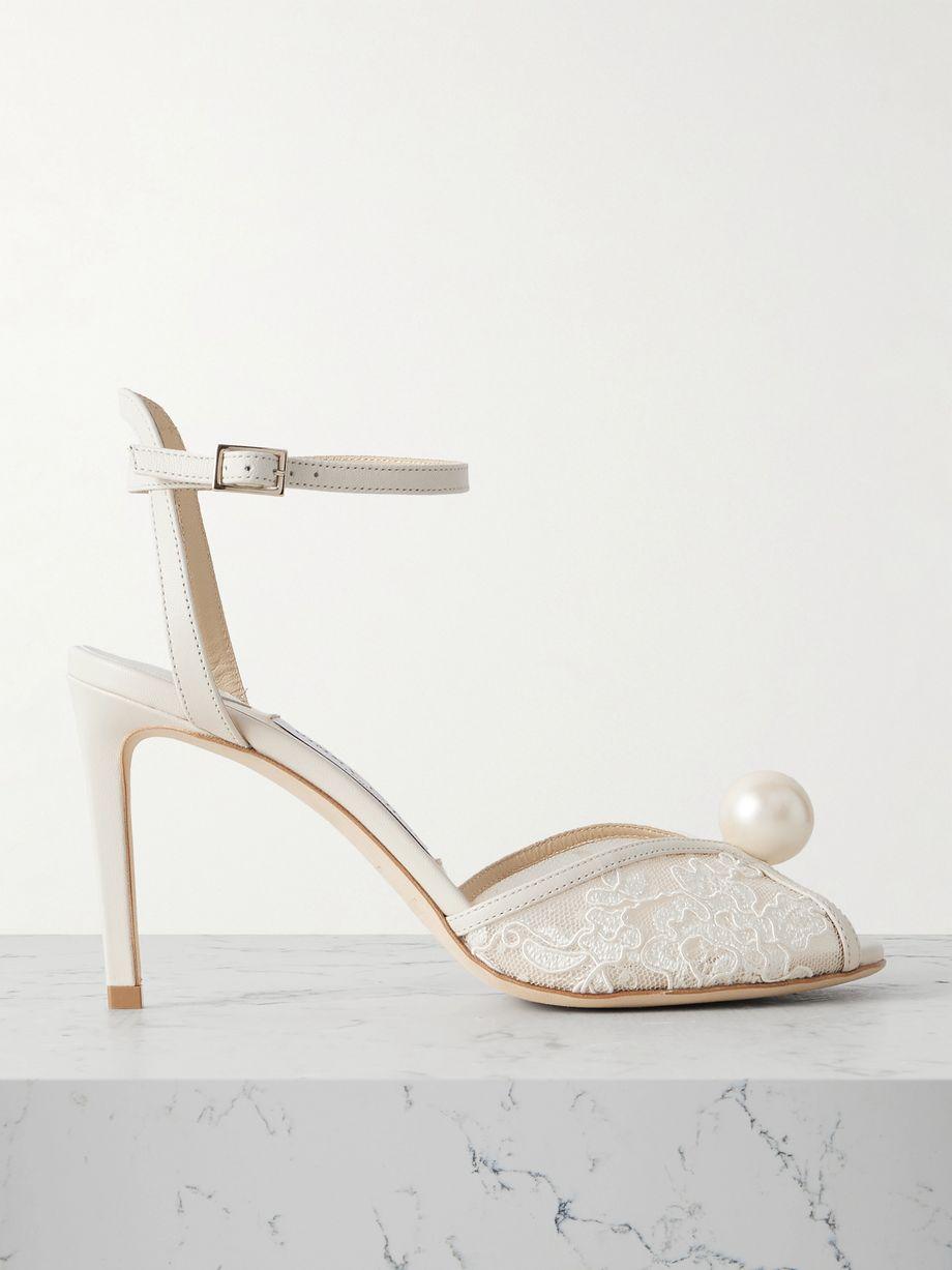 Sacora 85 embellished leather-trimmed lace sandals by JIMMY CHOO