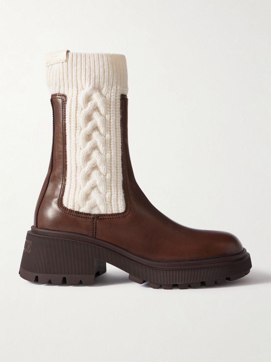 Tamia 70 cable-knit wool and leather Chelsea boots by JIMMY CHOO