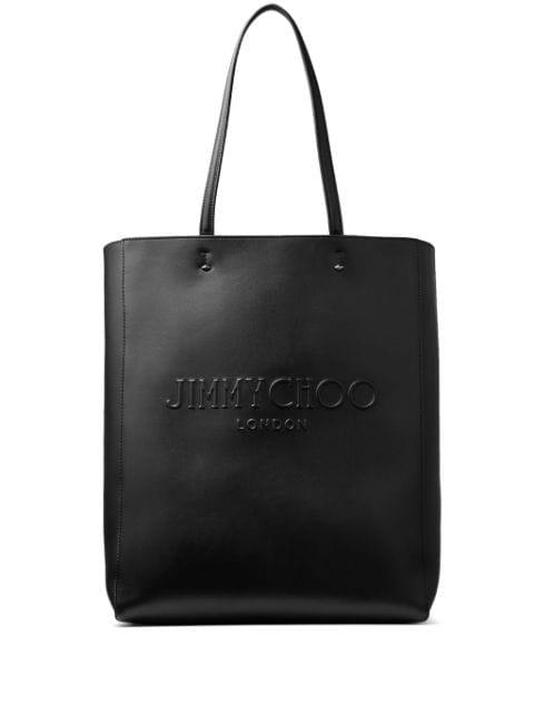 debossed-logo leather tote bag by JIMMY CHOO