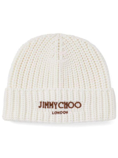 logo-embroidered ribbed-knit beanie hat by JIMMY CHOO