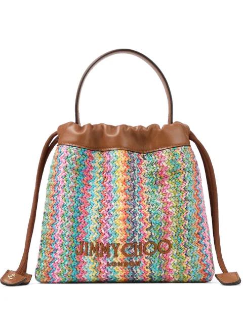 woven-design logo-embroidered bucket bag by JIMMY CHOO