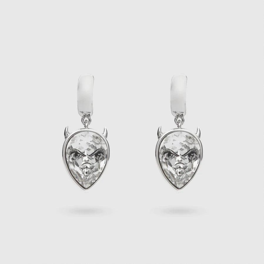 Jiwinaia - Soto Devil Earrings - (White/Black) by JIWINAIA