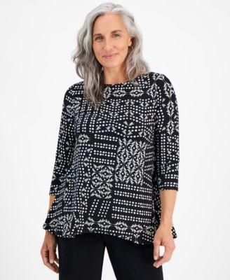 Petite Patchwork Paradise Swing Top by JM COLLECTION