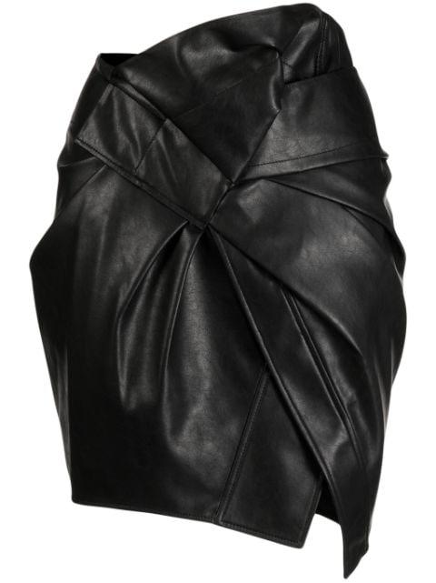 asymmetric faux-leather pleated miniskirt by JNBY