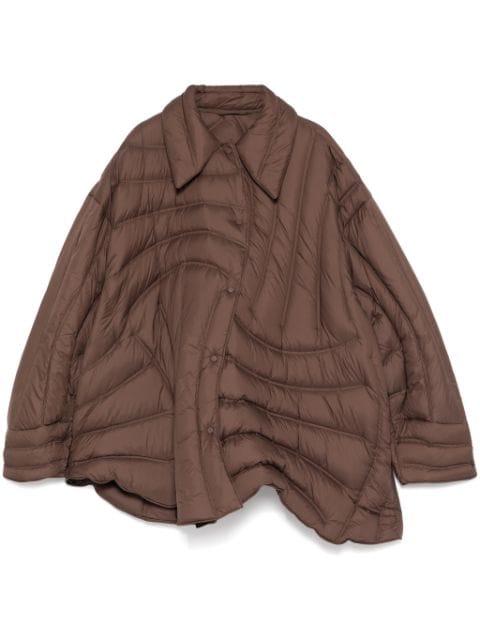 asymmetrical curved puffer jacket by JNBY