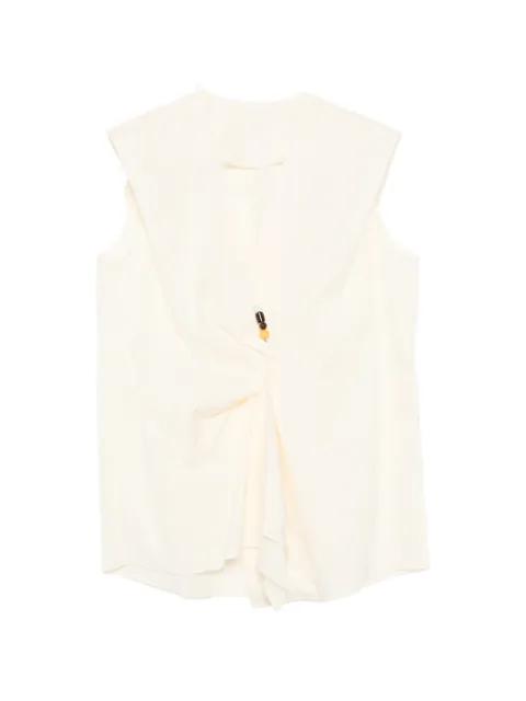 bead-embellished twisted blouse by JNBY