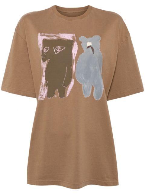 bear printed short sleeved t-shirt by JNBY