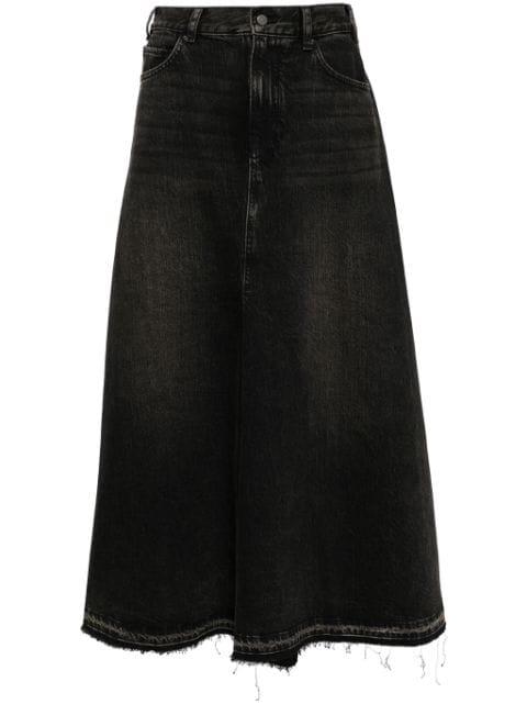 distressed maxi denim skirt by JNBY
