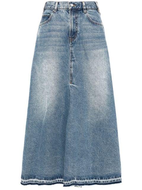 distressed maxi denim skirt by JNBY