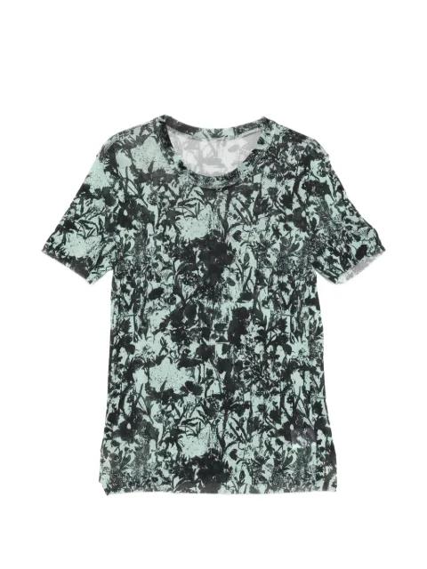floral-print mesh T-shirt by JNBY