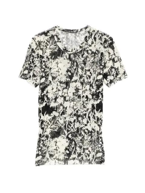 floral-print mesh T-shirt by JNBY