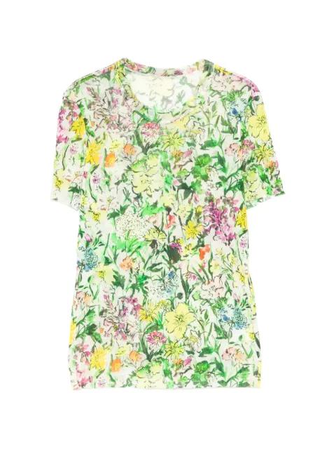 floral-print mesh T-shirt by JNBY