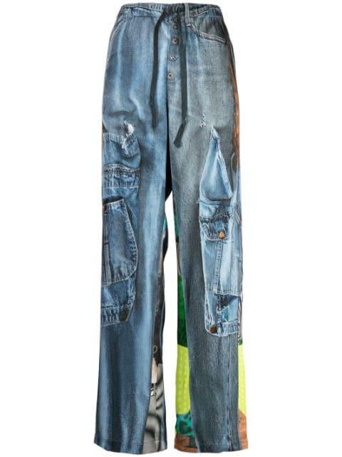 graphic-print elasticated-waistband pants by JNBY
