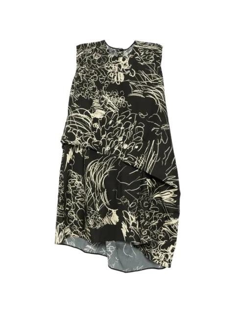 hand-drawn floral-print asymmetric hem dress by JNBY