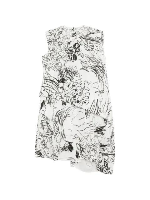 hand-drawn floral-print tailored-waist dress by JNBY