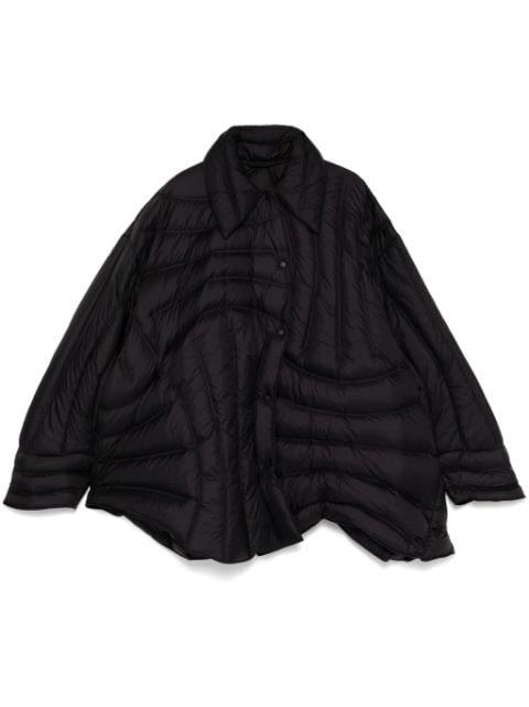 irregular tangent mid-length puffer jacket by JNBY