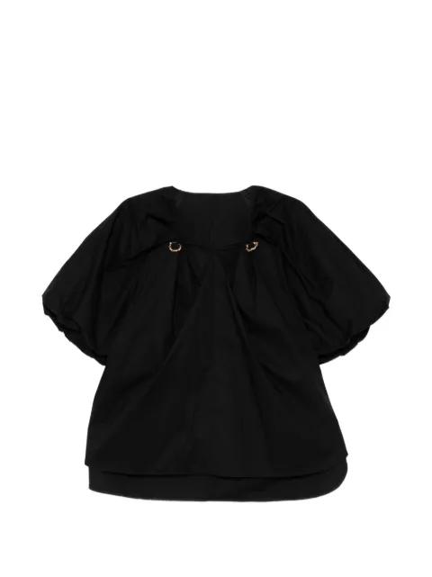 metal-pleated V-neck blouse by JNBY
